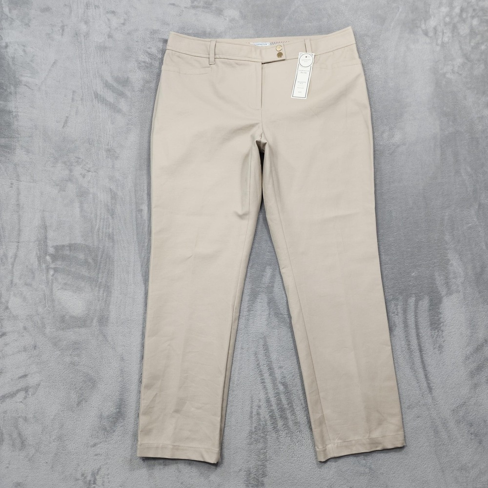Charter Club Pants Womens 14 Beige Modern Fit Slim Leg Khakis Stretch Office
